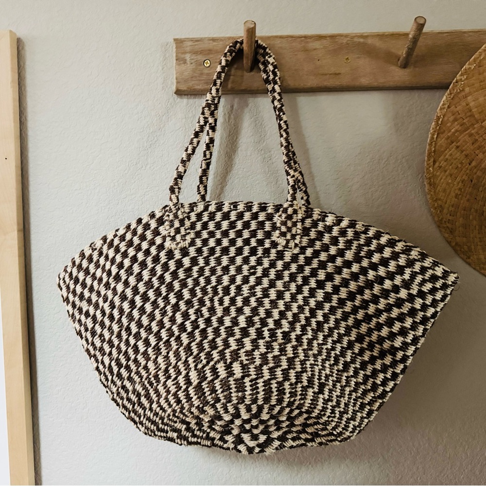 Abby Alley Sisal Market Tote, Mocha Checkerboard (sold out/rare)